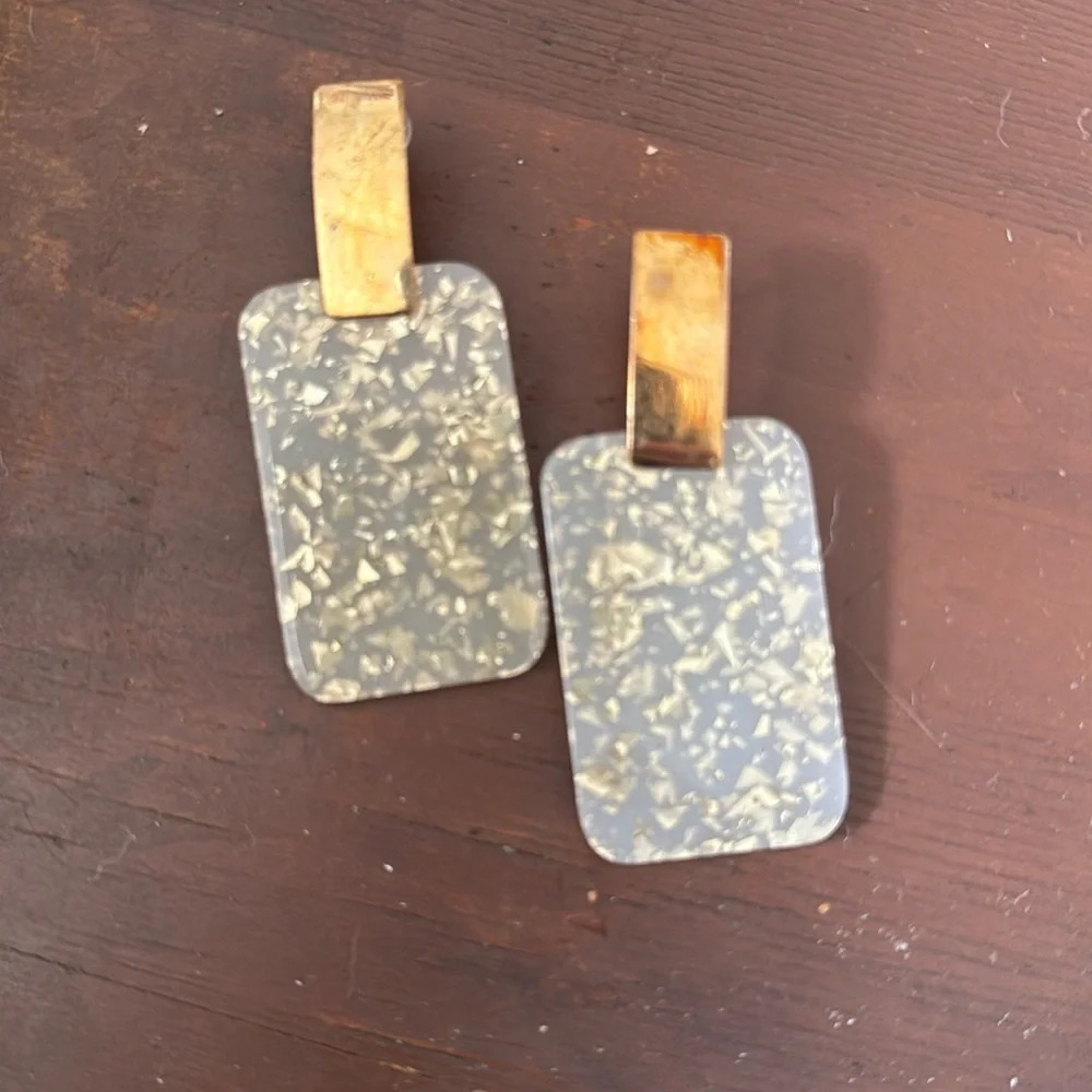 Acrylic gold and sparkle rectangle statement earrings